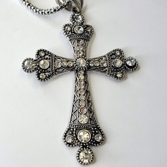 Cross Pendant Necklace with Rhinestones - Picture 10 of 14